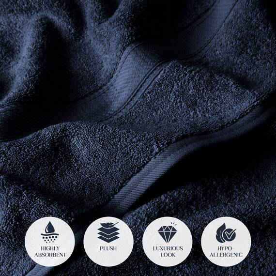 Superior Solides Handtuch-Set aus ägyptischer Baumwolle, Waschlappen 33 x 33 cm, Handtücher 50,8 x 76,2 cm, Badetücher 76,2 x 139,7 cm, Marineblau, 6-teilig