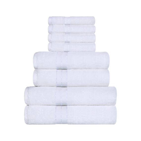 Superior Türkische Baumwolle Ultra-Plüsch 8-teiliges Handtuch-Set, ideal für Hauptbad, Gäste-WC, schnell trocknend, Dusche, Spa, Gesicht/Waschlappen, Handtücher, Badetücher, saugfähig, Home Basics,