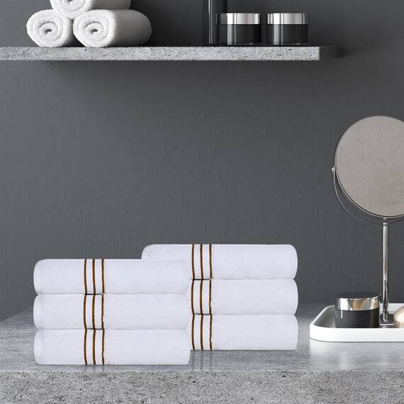 Superior Türkische Baumwolle Ultra-Plüsch 6-teiliges Handtuch-Set, kleine Handtücher für Zuhause, Wohnung, Airbnb, Küche, Bad-Essentials, saugfähig, schnell trocknend, Badzubehör, weiche Basics, Toast