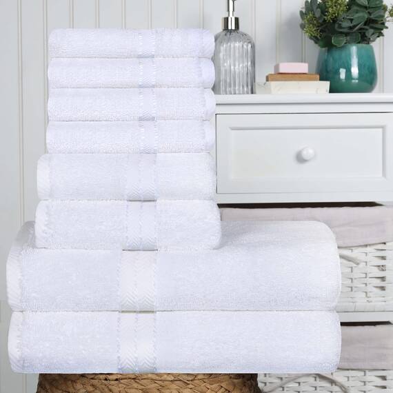 Superior Türkische Baumwolle Ultra-Plüsch 8-teiliges Handtuch-Set, ideal für Hauptbad, Gäste-WC, schnell trocknend, Dusche, Spa, Gesicht/Waschlappen, Handtücher, Badetücher, saugfähig, Home Basics,