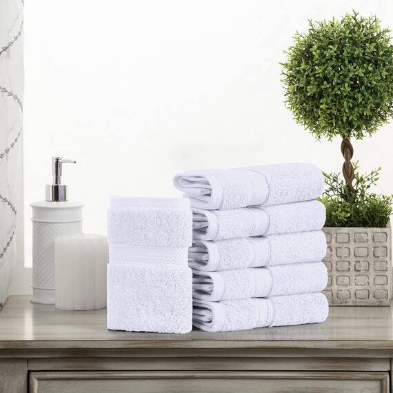 Superior Waschlappen-Set aus ägyptischer Baumwolle, ultraweich, luxuriös, Dickes Plüsch, saugfähig, schwer, Gästebad, Hotel, Spa, Badezimmer, Duschbasics, Weiß, 6 Stück