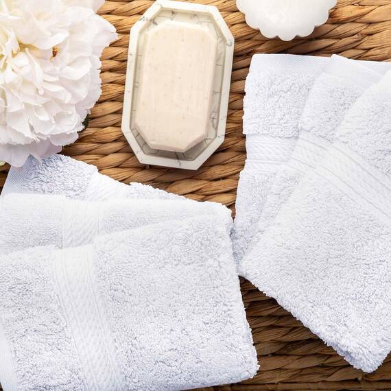Superior Waschlappen-Set aus ägyptischer Baumwolle, ultraweich, luxuriös, Dickes Plüsch, saugfähig, schwer, Gästebad, Hotel, Spa, Badezimmer, Duschbasics, Weiß, 6 Stück
