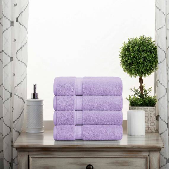 Superior Handtücher aus ägyptischer Baumwolle, 4er-Set, ultraweiche Handtücher, Dickes Plüsch, saugfähig, schwer, Gästebad, Hotel, Spa, Badezimmer, Duschbasics, Lila