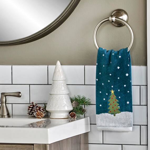 SKL Home Handtuch-Set für Weihnachten/Winter, Schlichtes Baum, 2-teiliges Set für Bad/Küche und Geschenk, Blaugrün