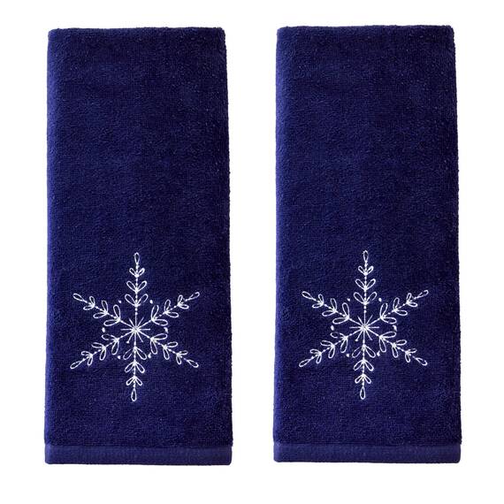 SKL Home Handtuch-Set mit Weihnachtsmotiv, Schneeflocken, Bad/Küche/Bar, Geschenkidee, Marineblau, 2-teilig