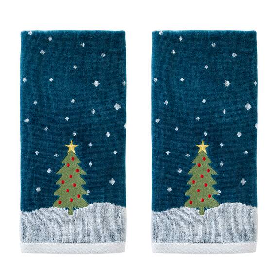 SKL Home Handtuch-Set für Weihnachten/Winter, Schlichtes Baum, 2-teiliges Set für Bad/Küche und Geschenk, Blaugrün