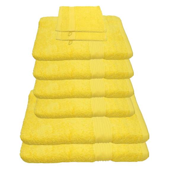 Julie Julsen 8 TLG Handtuchset 2 Badetücher 4 Handtücher + 2 Waschhandschuhe gratis Reine Baumwolle über 30 Farben Gelb