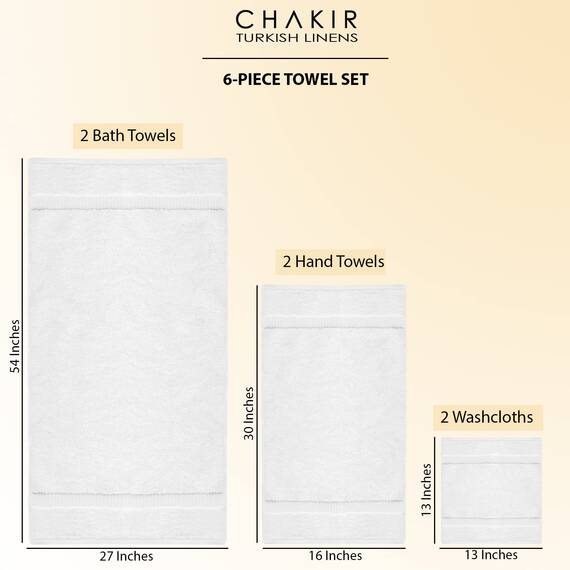 Chakir Turkish Linens Premium Türkische Handtücher für Badezimmer, 100% Baumwolle, 2 Badetücher, 2 Handtücher, 2 Waschlappen (6-teiliges Handtuch-Set, weiß)
