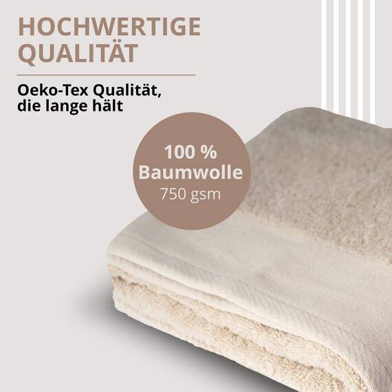 casaviva – Handtücher Set 100% hochwertige Baumwolle 750 g/m², Oeko-Tex Badehandtücher, extra kuschelig und saugfähig - 6-teiliges Handtuchset - Beige Turteltaube