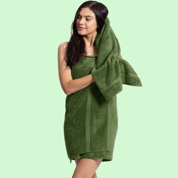 Chakir Turkish Linens Hochwertige türkische Handtücher für das Badezimmer, 100% Baumwolle, 2 große Badetücher, 2 Handtücher, 2 Waschlappen, (6-teiliges Handtuch-Set, Grün (Moss))