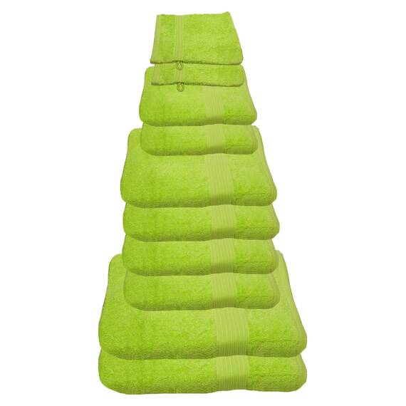 Julie Julsen 10 TLG Handtuchset 2 Badetücher 4 Handtücher 2 Gästetücher 2 Waschhandschuhe Reine Baumwolle über 30 Farben Limette