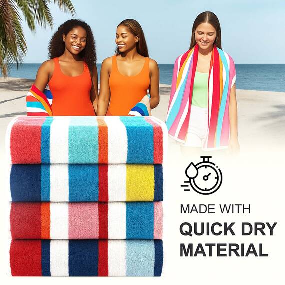 Casa Copenhagen Bora Bora Strandtücher, entworfen in Dänemark. Rau und robust, schnelltrocknend, für Pool, Bad und Dusche. 76x152 cm. 4-teiliges Handtuchset aus Baumwolle - Rosa, Rot, Gelb, Türkis