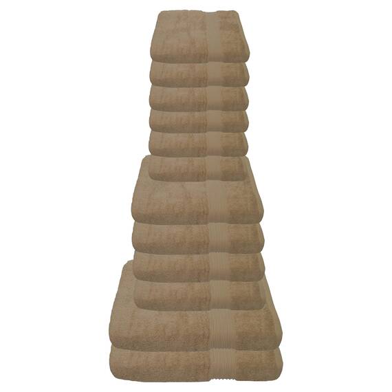 Julie Julsen 12 TLG Handtuchset 2 Badetücher 4 Handtücher 6 Gästetücher Reine Baumwolle über 30 Farben Pastell Beige