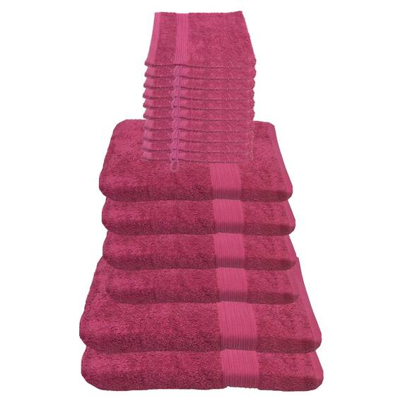 Julie Julsen 16 TLG Handtuchset 2 Badetücher 4 Handtücher 10 Waschhandschuhe Reine Baumwolle über 30 Farben Pink