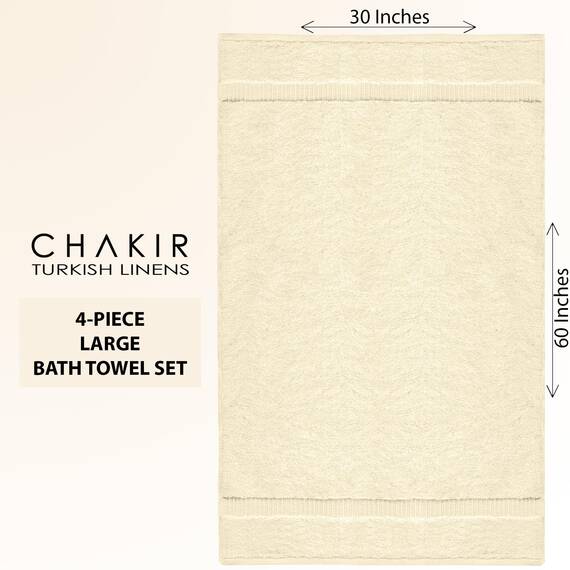 Chakir Turkish Linens Hochwertige türkische Handtücher für das Badezimmer, 100 % Baumwolle, 76,2 x 152,4 cm, 4 Stück, Beige