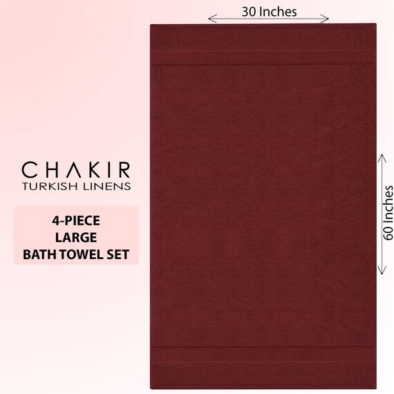 Chakir Turkish Linens Hochwertige türkische Handtücher für das Badezimmer, 100 % Baumwolle, 76,2 x 152,4 cm, 4 Stück, Preiselbeere