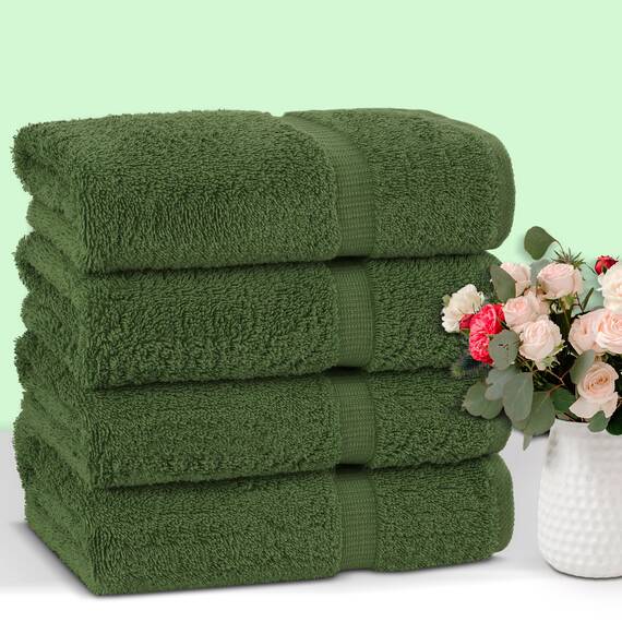 Chakir Turkish Linens Türkische Handtücher für Badezimmer, 100% Baumwolle, 68 x 137 cm, 4-teiliges Badetuch, Moos