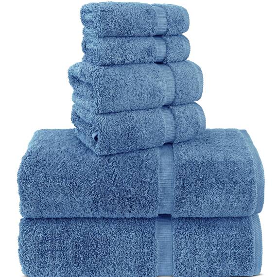 Chakir Turkish Linens 100% Baumwolle Premium Türkische Handtücher für Badezimmer, 2 große Badetücher 91,4 x 152,4 cm, 2 Handtücher, 2 Waschlappen (6-teiliges Handtuch-Set, Wedgewood)