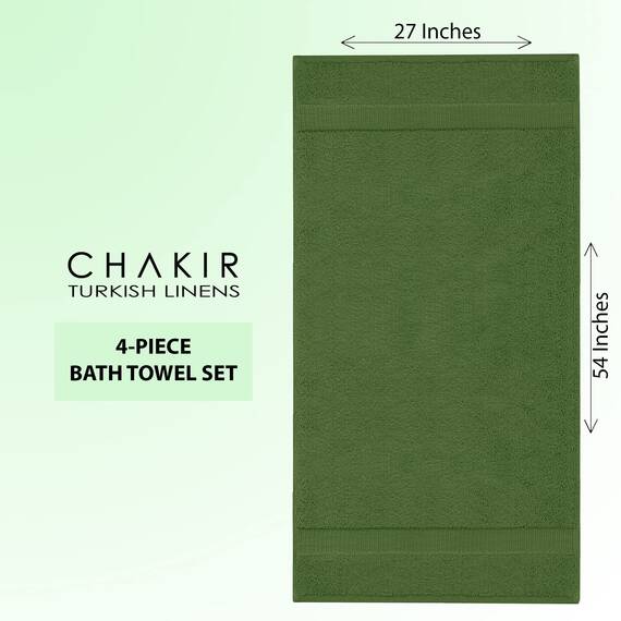 Chakir Turkish Linens Türkische Handtücher für Badezimmer, 100% Baumwolle, 68 x 137 cm, 4-teiliges Badetuch, Moos