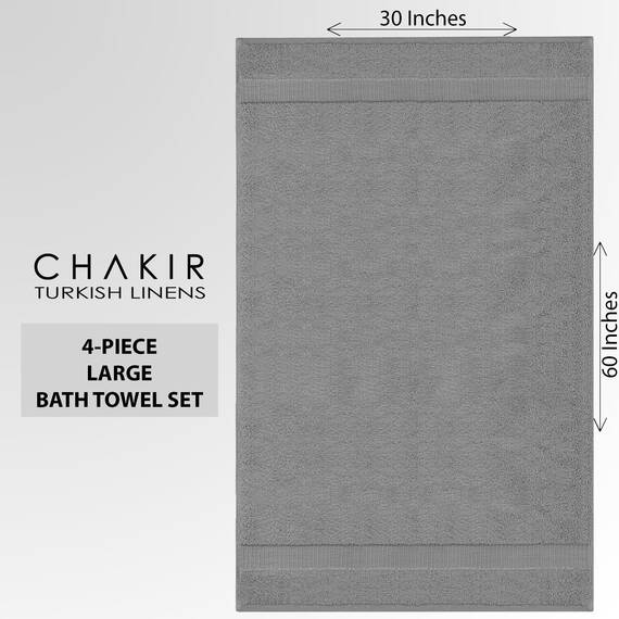 Chakir Turkish Linens Hochwertige türkische Handtücher für das Badezimmer, 100% Baumwolle, 76,2 x 152,4 cm, 4 Stück, Grau