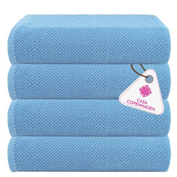 Casa Copenhagen EcoPop – 4-teiliges Geschenkset aus 100% Baumwolle: Große Designer-Handtücher – Dusty Blue, 55" x 27", 4 Badetücher für das Badezimmer (in Geschenkbox, Set für Damen & Herren)