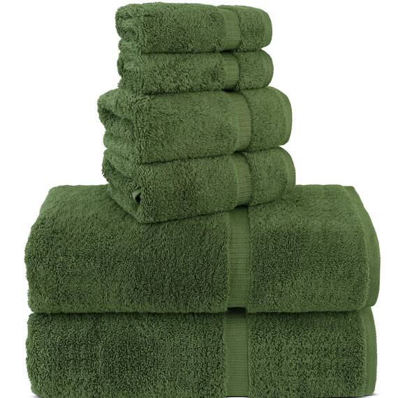 Chakir Turkish Linens Hochwertige türkische Handtücher für das Badezimmer, 100% Baumwolle, 2 große Badetücher, 2 Handtücher, 2 Waschlappen, (6-teiliges Handtuch-Set, Grün (Moss))