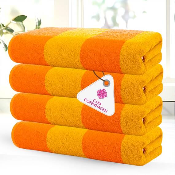 Casa Copenhagen Malibu Handtücher 4-Stück Geschenkset aus – Orange/Gold Strandtüchern, 75x150 cm extragroße Pooltüchern 100% Baumwolle (perfekte Sommer Geschenkset für Damen & Herren)