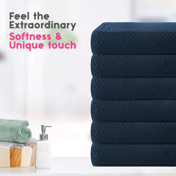 Casa Copenhagen Wave Strukturiertes 6-teiliges kleines Badetuchset - Preußischblau, aus 100% ägyptischer Baumwolle Kiefergrau, Badetücher für das Badezimmer (perfekte Geschenkset für Damen & Herren)