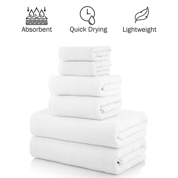 Casa Copenhagen 6-teiliges Handtuchset mit Popcorn-Struktur – Helles Weiß, 550 g/m², 2 Badetücher, 2 Handtücher, 2 Waschlappen, strapazierfähige Baumwollhandtücher, Geschenkset fürs Badezimmer