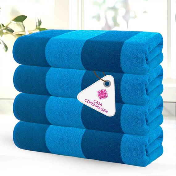 Casa Copenhagen Malibu Strandtücher, entworfen in Dänemark, robust & widerstandsfähig, schnelltrocknend, für Pool, Bad & Dusche, 76x152 cm, 4-teiliges Strand & Badetuch-Set aus Baumwolle-Blau/Türkis