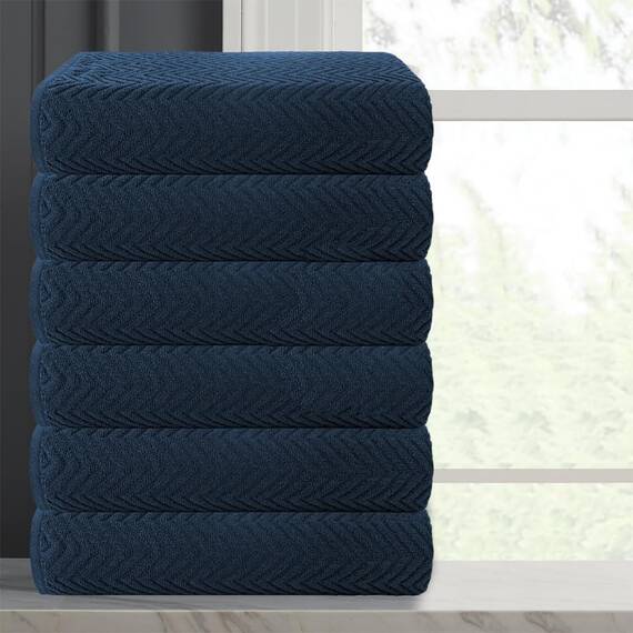 Casa Copenhagen Wave Strukturiertes 6-teiliges kleines Badetuchset - Preußischblau, aus 100% ägyptischer Baumwolle Kiefergrau, Badetücher für das Badezimmer (perfekte Geschenkset für Damen & Herren)