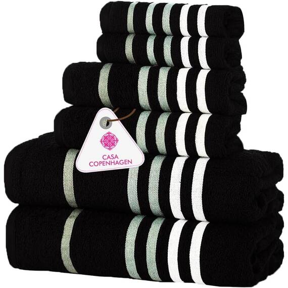 Casa Copenhagen, 6teiliges Designer Handtuch Geschenkset aus 100% ägyptischer Baumwolle –Schwarz, 550 g/m² (2Badetücher, 2Handtücher, 2Waschhandschuhe) Geschenkbox für Damen & Herren