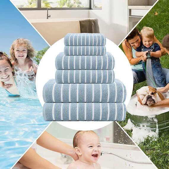 Casa Copenhagen Ecstatic 6-teiliges Handtuchset – Staubblau, 600 g/m², 2 Badetücher, 2 Handtücher, 2 Waschlappen, weiche ägyptische Baumwolle, für Badezimmer, Küche und Dusche