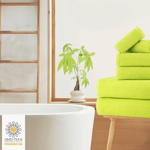 Casa Copenhagen 6-teiliges Handtuchset mit Popcorn-Struktur – Limettengrün, 550 g/m², 2 Badetücher, 2 Handtücher, 2 Waschlappen, strapazierfähige Baumwollhandtücher, Geschenkset fürs Badezimmer