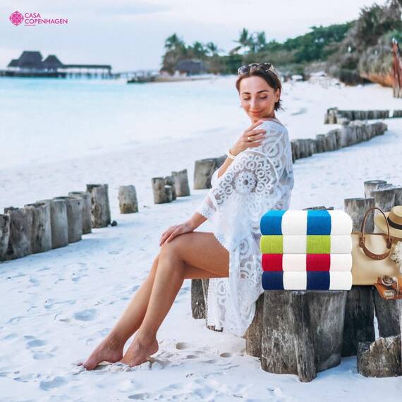 Casa Copenhagen Cabana Beach, entworfen in Dänemark, robust & langlebig, schnelltrocknend, Pool, Bad und Dusche, 76,2x152,4 cm, 4-teiliges Strandtuch-Set aus Baumwolle, Türkis, Königsblau, Rosa, Grün