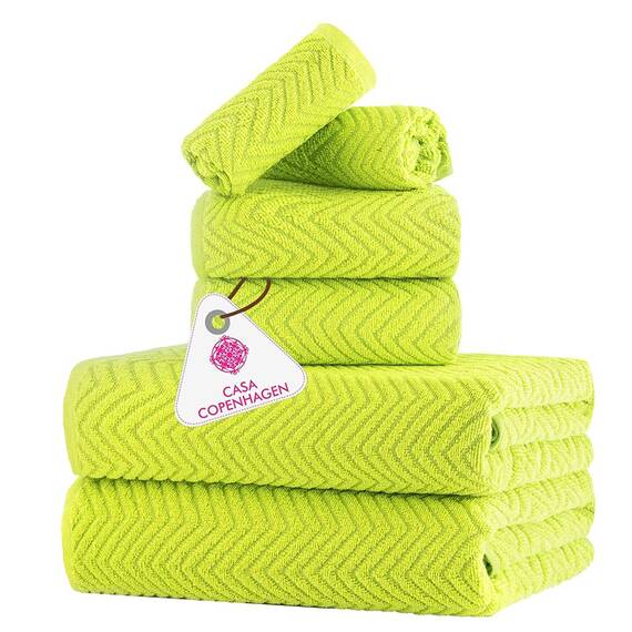 Casa Copenhagen, 6teiliges Designer Handtuch Geschenkset aus 100% ägyptischer Baumwolle – Leuchtgrün, 550 g/m² (2Badetücher, 2Handtücher, 2Waschhandschuhe) Geschenkbox für Damen & Herren