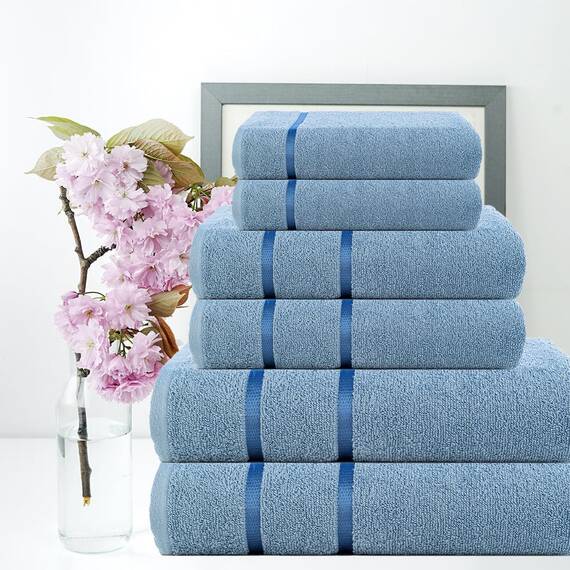 Casa Copenhagen, 6teiliges Designer Handtuch Geschenkset aus 100% ägyptischer Baumwolle -Blaugrau, 500 g/m² (2Badetücher, 2Handtücher, 2Waschhandschuhe) Geschenkbox für Damen & Herren