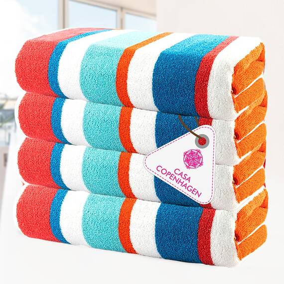 Casa Copenhagen Bora Bora Strandtücher, entworfen in Dänemark, robust und widerstandsfähig, schnelltrocknend, für Pool, Bad und Dusche, 76x 152 cm, 4-teiliges Handtuchset aus Baumwolle- Türkis