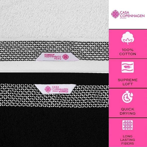 Casa Copenhagen, 6teiliges Designer Handtuch Geschenkset aus 100% ägyptischer Baumwolle –Dunkelschwarz + Weiß, 600 g/m² (2Badetücher, 2Handtücher, 2Waschhandschuhe) Geschenkbox für Damen & Herren