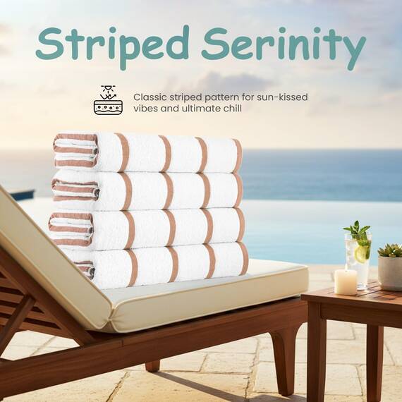 Casa Copenhagen Cabana Handtücher 4-Stück Geschenkset aus – Beigeweiß gestreift, 75x150 cm extragroße Pooltüchern 100% Baumwolle (perfekte Sommer Geschenkset für Damen & Herren)