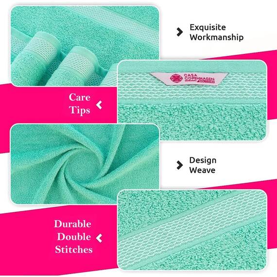 Casa Copenhagen, 6teiliges Designer Handtuch Geschenkset aus 100% ägyptischer Baumwolle- Aqua-blau, 600 g/m² (2Badetücher, 2Handtücher, 2Waschhandschuhe) Geschenkbox für Damen & Herren