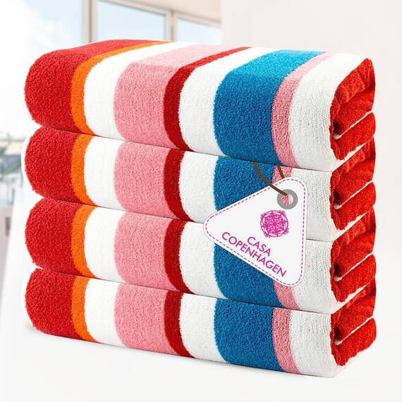Casa Copenhagen Bora Bora Handtücher 4-Stück Geschenkset aus – Rosa, 75x150 cm extragroße Pooltüchern 100% Baumwolle (perfekte Sommer Geschenkset für Damen & Herren)