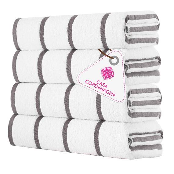 Casa Copenhagen Cabana Handtücher 4-Stück Geschenkset aus – Grauweiß gestreift, 75x150 cm extragroße Pooltüchern 100% Baumwolle (perfekte Sommer Geschenkset für Damen & Herren)