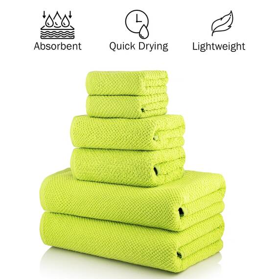 Casa Copenhagen 6-teiliges Handtuchset mit Popcorn-Struktur – Limettengrün, 550 g/m², 2 Badetücher, 2 Handtücher, 2 Waschlappen, strapazierfähige Baumwollhandtücher, Geschenkset fürs Badezimmer