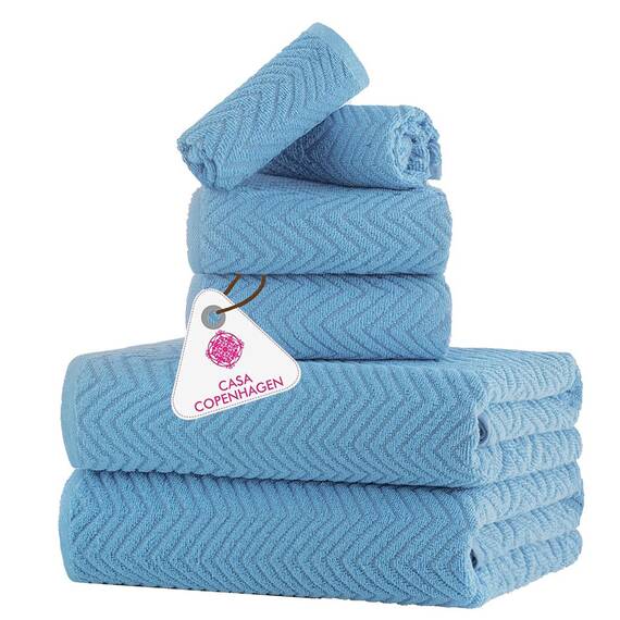 Casa Copenhagen, 6teiliges Designer Handtuch Geschenkset aus 100% ägyptischer Baumwolle – Staubblau, 550 g/m² (2Badetücher, 2Handtücher, 2Waschhandschuhe) Geschenkbox für Damen & Herren