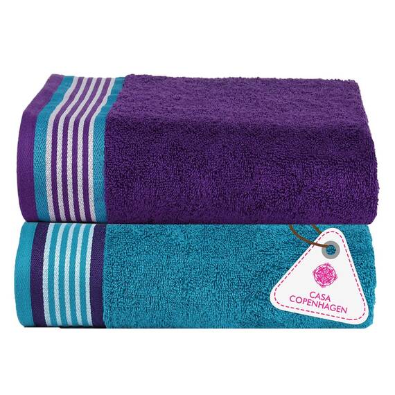 Casa Copenhagen He & She 2-teiliges XL-Designer Badetuch-Set aus 100% ägyptischer Baumwolle Violett–Indigo–Blaugrün, 90x180 cm Badetücher für das Badezimmer (perfekte Geschenkset für Damen & Herren)