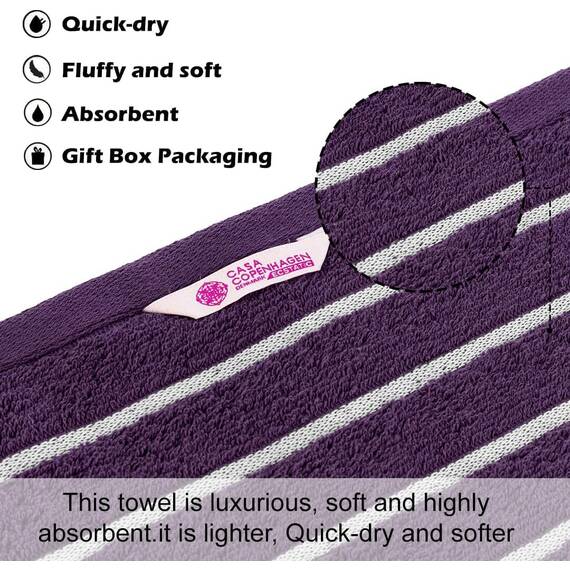 Casa Copenhagen, 6teiliges Designer Handtuch Geschenkset aus 100% ägyptischer Baumwolle –Dunkellila, 600 g/m² (2Badetücher, 2Handtücher, 2Waschhandschuhe) Geschenkbox für Damen & Herren