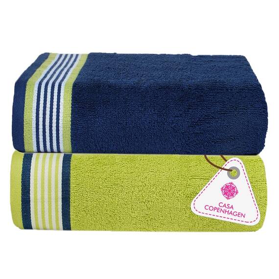 Casa Copenhagen 2-teiliges XL-Designer Badetuch-Set aus 100% ägyptischer Baumwolle Kalifornienblau–Kaliforniengrün, 90x180 cm Badetücher für das Badezimmer (perfekte Geschenkset für Damen & Herren)