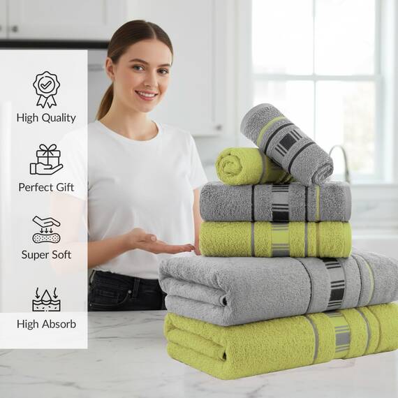 Casa Copenhagen X-line 2-teiliges XL-Designer Badetuch-Set aus 100% ägyptischer Baumwolle Grau Grün, 600 g/m², 90x180 cm Badetücher für das Badezimmer (perfekte Geschenkset für Damen & Herren)