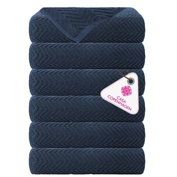 Casa Copenhagen Wave Strukturiertes 6-teiliges kleines Badetuchset - Preußischblau, aus 100% ägyptischer Baumwolle Kiefergrau, Badetücher für das Badezimmer (perfekte Geschenkset für Damen & Herren)